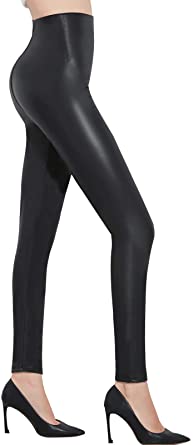 Pelisy Womens Faux Leather High Waisted Leggings Stretchy Skinny Leather Pants
