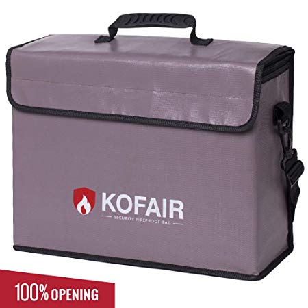 Kofair Large Fireproof Bag (16 x 12 x 5.5 inches), XL Fireproof Document Bags with 100% Opening & Soft Handle, Non-Itchy Fireproof Safe and Water Resistant Bag for Money, Legal Documents, Valuables