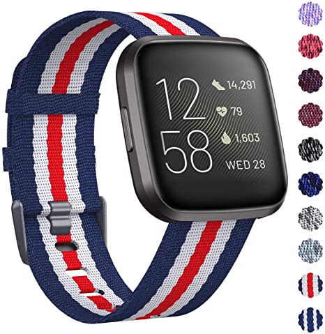 KIMILAR Woven Band Compatible with Fitbit Versa/Fitbit Versa 2/Fitbit Versa Lite Edition, Large Small Woven Fabric Breathable Men Women Versa Replacement Band for Versa Smartwatch