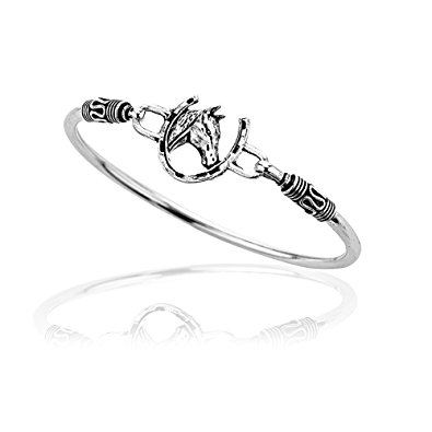 925 Sterling Silver Horse and Horseshoe Equestrian Wrap Bangle Bracelet