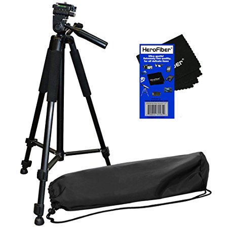 60" Pro Series Lightweight Photo/Video Tripod & Carrying Case for Canon EOS M Compact Systems Camera, EOS Rebel T1i, T2i, T3, T3i, T4i, T5, T5i, & SL1 (100D, 550D, 600D, 650D, 700D, 1100D & 1200D) Digital SLR Cameras w/ HeroFiber Ultra Gentle Cleaning Cloth