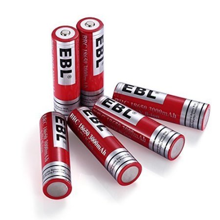 EBL 18650 Battery 37V 3000mAh Performance Li-ion Rechargeable Batteries with Stable Storage Boxes 6 Packs