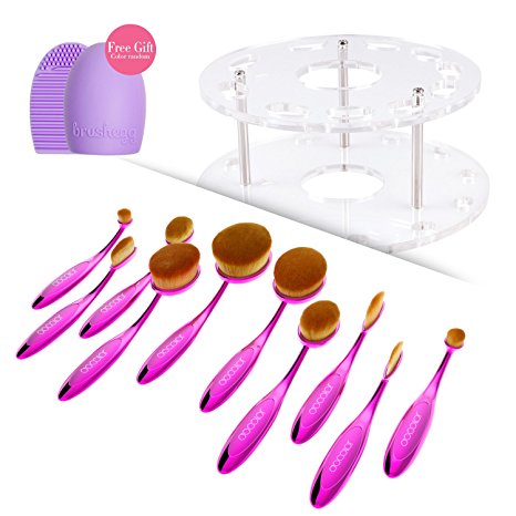 Makeup Brushes, Docolor Makeup Brushes Professional 10 Piece Oval Makeup Brush Set with Soft Toothbrush Shaped Design (10Piece Purple With Holder)