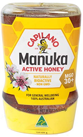 Capilano 100% Australian Manuka Active Honey MGO 30+, Naturally Bioactive NON GMO Manuka Honey, 12 Ounce (340 Grams) Upside Down Squeeze & Release Bottle
