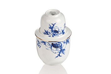 Porlien Elegance Collection Japanese Blue Floral Porcelain Sake Set with Warmer (SMALL)