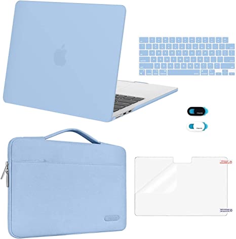 MOSISO Compatible with MacBook Air 13.6 inch Case 2022 2023 Release A2681 with M2 Chip Touch ID, Plastic Hard Shell Case&Carrying Sleeve Bag&Keyboard Cover&Webcam Cover&Screen Protector, Air Blue