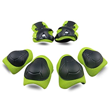 SKL Kids Protective Gear Knee Pads for Kids Knee and Elbow Pads with Wrist Guards 3 In 1 for Skating Cycling Bike Rollerblading Scooter (Green, [Upgraded Vistion 3.0])