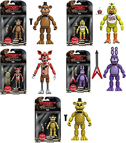 Five Nights at Freddy's 5" Freddy, Chica, Foxy, Bonnie, Gold Freddy Action Figures! Set of 5