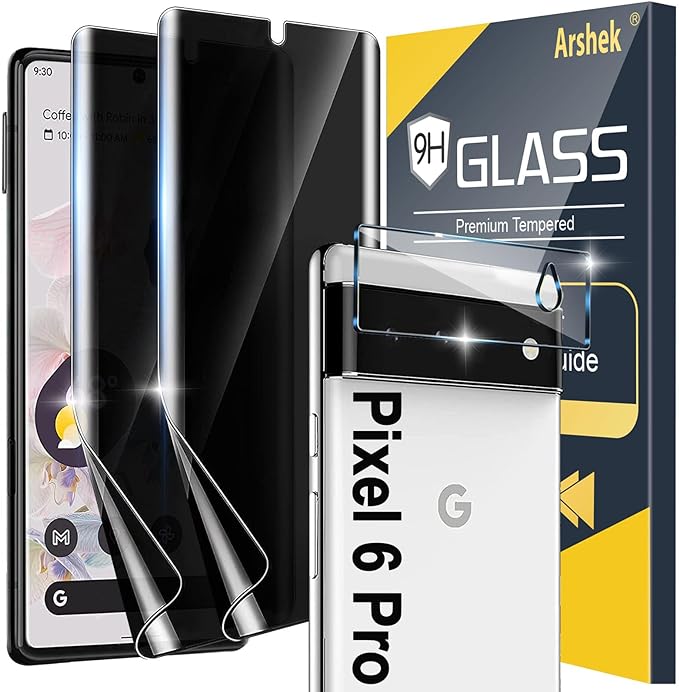 [2 1 Pack] for Google Pixel 6 Pro Privacy Screen Protector, Fingerprint Unlock, 3D Curved, HD Clear Anti-Spy Film for Google Pixel 6 Pro 5G Tempered Glass Camera Screen Protector