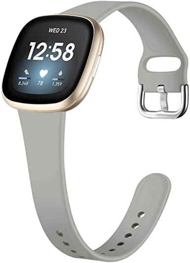 Getino Slim Bands Compatible with Fitbit Sense Bands and Fitbit Versa 3 Bands, Waterproof Durable and Flexible Replacement Silicone Strap, Thin Narrow Wristbands for Women Men, Large Small
