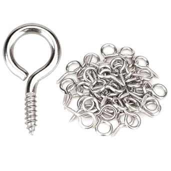 50PCS 1 inches 304 Stainless Steel Eye Screws, Heavy Duty Screw, Eye Hooks Screw Eye Bolts Eye Hooks Screw, Indoor & Outdoor