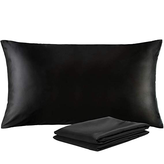 NTBAY Silky Satin King Pillowcases Set of 2, Super Soft and Luxury, Black, King Size