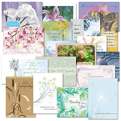 Mega Sympathy Greeting Card Value Pack (some with metallic foil) - Set of 40 (20 designs), Large 5" x 7", Sympathy Cards with Sentiments Inside - some contain Scripture, White Envelopes