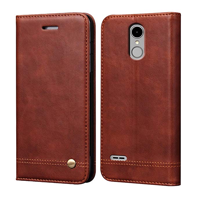 LG Stylo 3 Case, LG Stylo 3 Plus Case,RUIHUI Luxury Leather Wallet Folding Flip Protective Case Shell Cover with Card Slots,Kickstand Feature and Magnetic Closure (Brown)