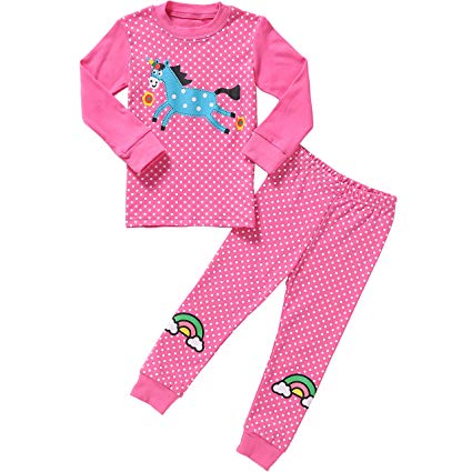 Pajamas for Girls Little Kids Long Sleeve Clothes Set Toddler Children Horse Sleepwear 2-8T