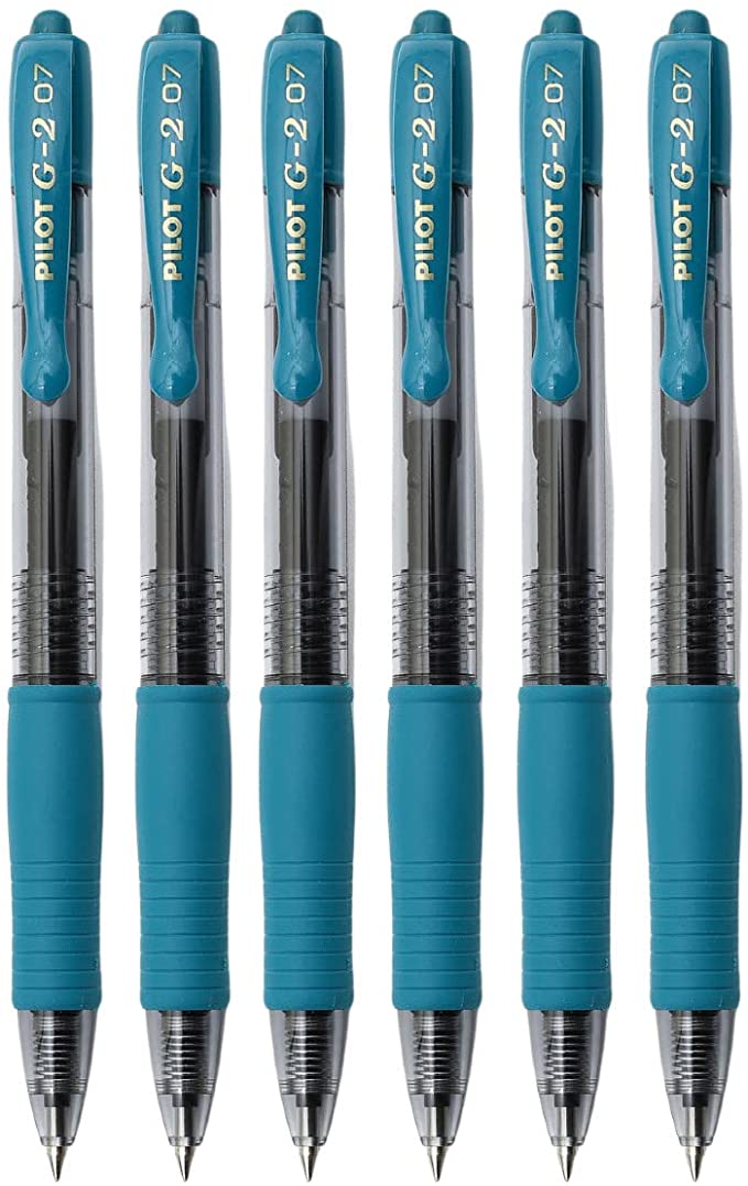 PILOT G2 Premium Refillable & Retractable Rolling Ball Gel Pens, 0.7mm Fine Point, Teal, 6-Pack (11085)