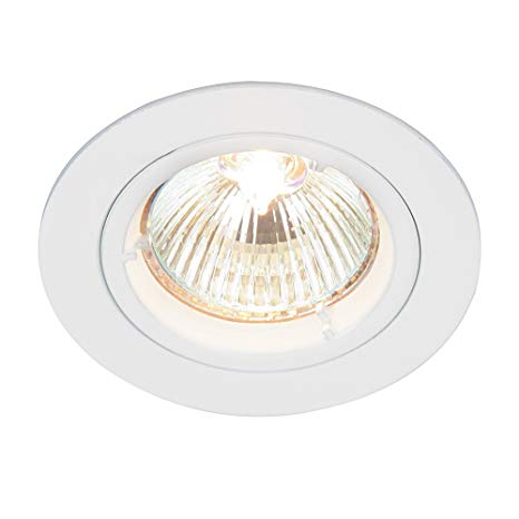 Modern Recessed 50W Fixed Twist & Lock Mains 240V LED Compatible GU10 IP20 Rated Gloss White Ceiling Spot Downlight for Kitchen Bedroom Lounge etc.