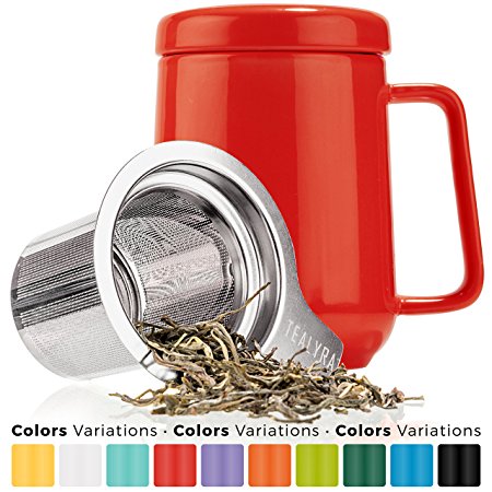 Tealyra - Peak Ceramic Red Tea Cup Infuser - 580ml - Large Tea High-Fired Ceramic Mug with Lid and Stainless Steel Infuser - Tea-For-One Perfect Set for Office and Home Uses