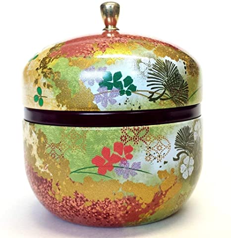 Japanese tea canister tin Suzuko/double lid/air-tight / 3.5 oz (150g) green tea (red)