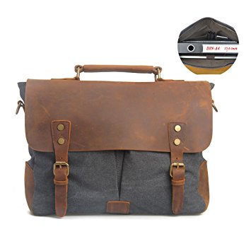 Estarer Canvas Leather Messenger Shoulder Bag for 15.6inch Laptop-Grey 1