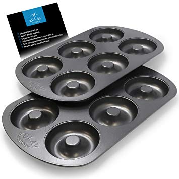 Non-Stick Donut Pan for Baking Delicious Healthy Donuts and Bagels - High-Grade Carbon Steel Doughnut Pan - 6-Cavity Donut Hole Pan Set with Non-Stick Surface by Zulay Kitchen (Pack of 2)