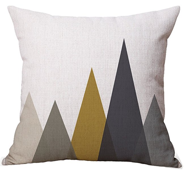 Modern Simple Geometric Style Soft Linen Burlap Square Throw Pillow Covers, 18 x 18 Inches (Yellow Mountain)