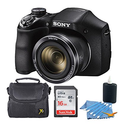 Sony DSCH300/B Digital Camera (Black) Bundle with High Speed 8GB Card, Padded Case, Lens Cleaning Kit