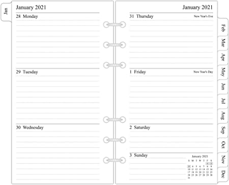 2021 Weekly & Monthly Planner Refill, 3-3/4" x 6-3/4", January 2021 - December 2021, Personal/Size 3