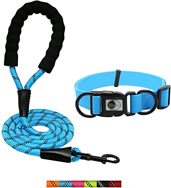 NIMBLE Dog Collar and Leash Set, Heavy Duty Reflective Dog Leash and Waterproof Dog Training Collar for Medium Large Dogs