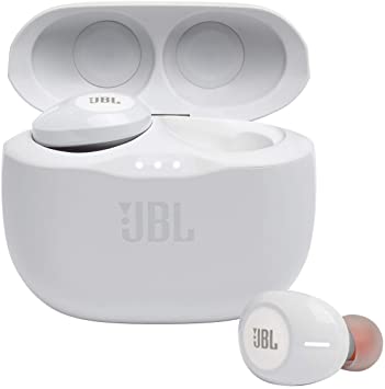 JBL Tune 125 TWS In-Ear Earphones - True Wireless Bluetooth headphones with powerful bass, up to 32 hours battery life and charging case, in white