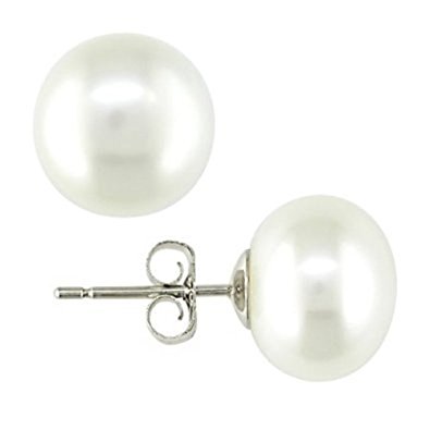 Sterling Silver Freshwater Cultured Button Pearl, Stud Earring
