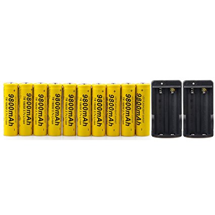 10 Pack 18650 3.7V 9800mAh Batteries Rechargeable Li-ion Battery   2PCS Dual charger,Yellow high-capacity battery