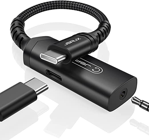 JSAUX USB C to 3.5mm Headphone and Charger Adapter, 2-in-1 USB C to AUX Mic Jack with PD 30W Fast Charging for Stereo, Earphones,Compatible with Galaxy S20/S21 Note 20/10, Pixel 2/3/4 XL-Black