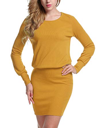 ACEVOG Casual Knit Sweater Dress Women's Crewneck Long Sleeve Bodycon Pencil Midi Dress Winter