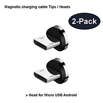 Magnetic Phone Cable Adapter Connector Tips Head for Micro USB Android Devices Phone Pad Tablet 360° Round Strong Magnetic Max 2.4A Fast Charging. (Android Port connectors)