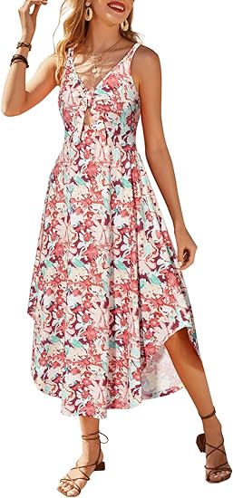 VOTEPRETTY Women's Summer Maxi Dresses 2024 Spring Sundresses Beach Vacation Hawaiian Tropical Outfit Floral Clothes