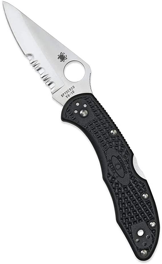 Spyderco Delica 4 Lightweight Signature Folding Knife with 2.90" Saber-Ground Steel Blade and High-Strength FRN Handle - CombinationEdge Serration - C11PSBK