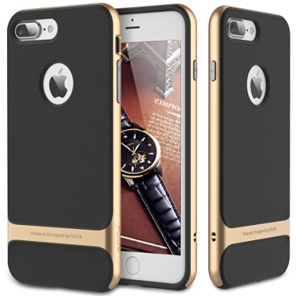 iPhone 7 Plus Case, ROCK [Royce] - Black & Champagne Gold [Ultra Thin][Heavy Duty][Metal Texture Side Buttons][Dual Layered][Slim Fit][Hard PC   Soft TPU] For Apple iPhone 7 Plus (2016)