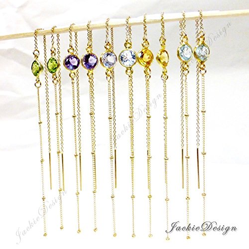 Very Long Ear Threader 14/20 Gold Filled Earrings Peridot Citrine Pink Amethyst JD96