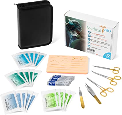 MedicalPRO Suture Practice Kit for Medical Students - The Perfect Suturing Set with Sutures, Suture Needles, New True-Skin Surgical Kits, Pad and Case for Surgery and Stitching Training (Practice Kit)