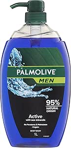 Palmolive Men Body Wash 1L, Active with Sea Minerals, Soap Free Shower Gel, No Parabens Phthalates or Alcohol