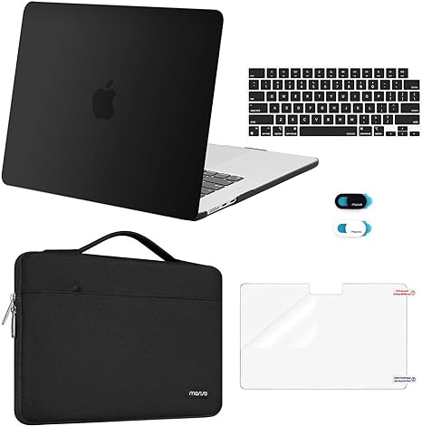 MOSISO Compatible with MacBook Air 15 inch Case 2023 Release A2941 with M2 Chip Touch ID, Plastic Hard Shell Case&Carrying Sleeve Bag&Keyboard Cover&Webcam Cover&Screen Protector, Black