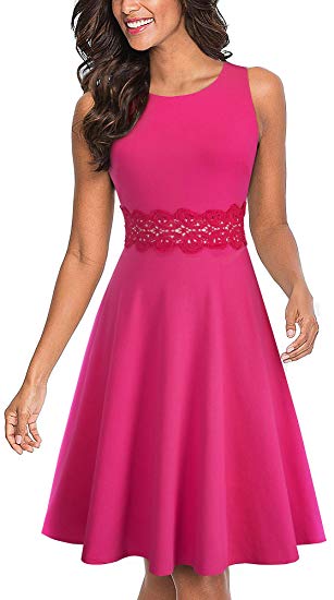 HOMEYEE Women's Sleeveless Cocktail A-Line Embroidery Party Summer Wedding Guest Dress A079