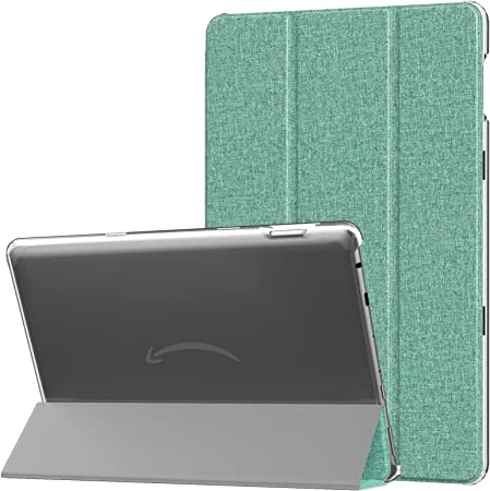 MoKo Case Fits All-New Kindle Fire HD 10 & 10 Plus Tablet (11th Generation, 2021 Release) 10.1", PU Leather Trifold Stand Cover with Translucent Frosted Backshell with Auto Wake/Sleep, Green