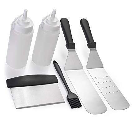 EKKONG 6pcs Griddle Accessories, 2 Spatulas, 1 Chopper Scraper, 2 Bottles, Basting Silicone Brush-Best for BBQ Grill, Flat Top Cooking, Camping and Tailgating Grill