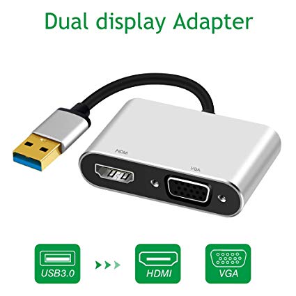USB 3.0 to HDMI VGA Adapter, Weton Dual Display Video Adapter for Windows 7/8/10, 2 in 1 USB to HDMI Adapter Dual Output 1080P HD Converter USB 3.0 Hub, Plug and Play