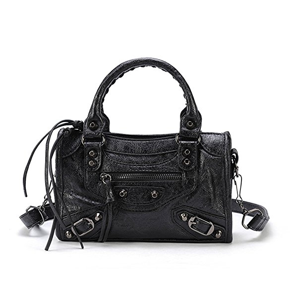 Gold-Tech Women Leather Black Studed Mini Motorcycle Bags Tassel Shoulder Cross-body Bags 8 Colors
