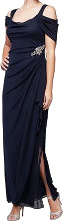 Alex Evenings Women's Long Cold Shoulder Dress, Mother of The Bride, Formal Events, (Petite and Regular Sizes)