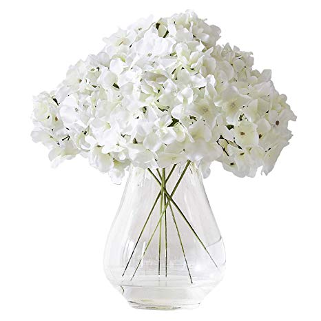 Kislohum Hydrangea Silk Flower White 10 Heads Artificial Hydrangea Silk Flowers Head for Wedding Centerpieces Bouquets DIY Floral Decor Home Decoration with Long Stems - White