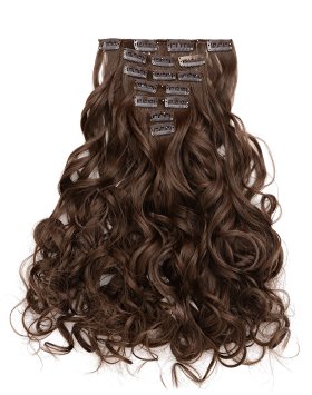 OneDor® 20" Curly Full Head Clip in Synthetic Hair Extensions 7pcs 140g (8#-Medium Ash Brown)